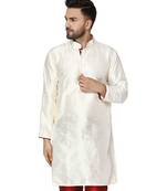 White PLAIN ART_SILK KURTA 