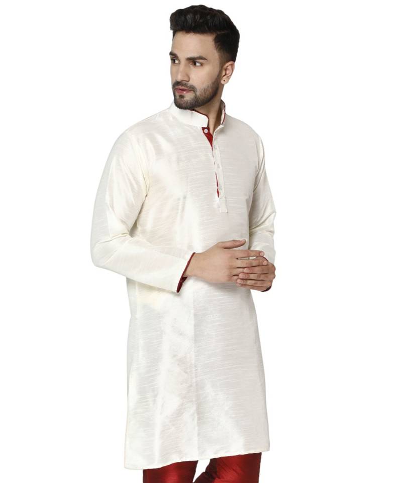 White PLAIN ART_SILK KURTA 