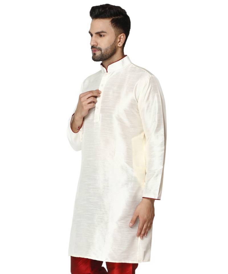 White PLAIN ART_SILK KURTA 