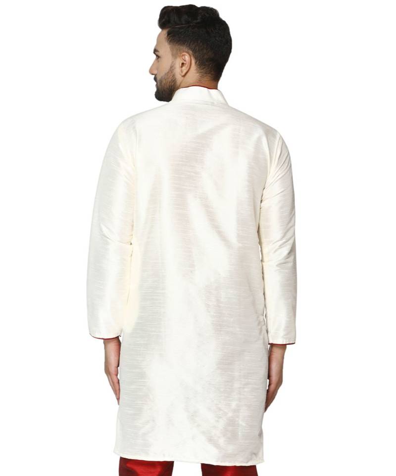 White PLAIN ART_SILK KURTA 