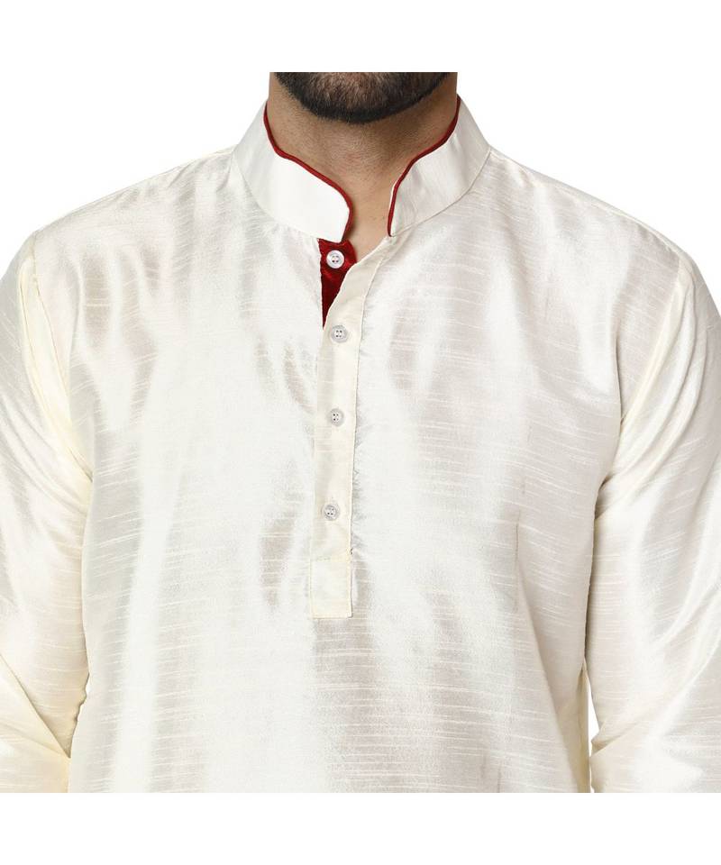 White PLAIN ART_SILK KURTA 