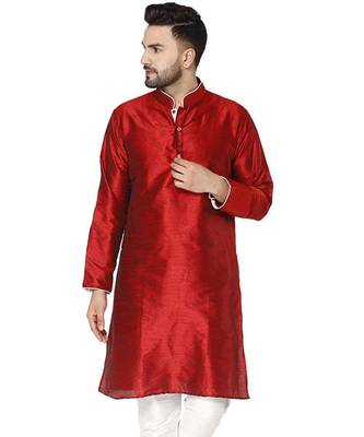 Red PLAIN ART_SILK KURTA  1