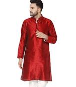 Red PLAIN ART_SILK KURTA 
