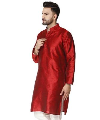 Red PLAIN ART_SILK KURTA  3