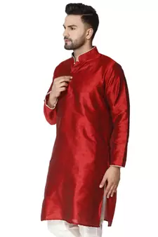 Red PLAIN ART_SILK KURTA 