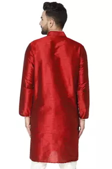 Red PLAIN ART_SILK KURTA 