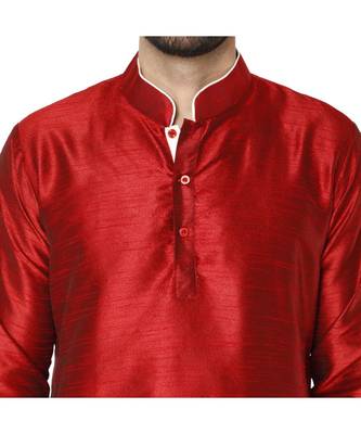 Red PLAIN ART_SILK KURTA  5