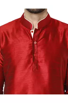 Red PLAIN ART_SILK KURTA 