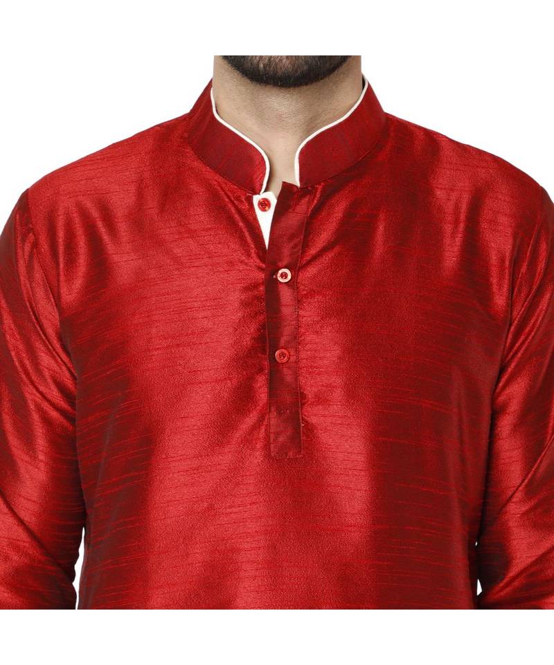 Red PLAIN ART_SILK KURTA 