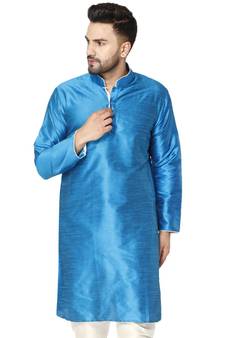 Blue PLAIN ART_SILK KURTA 