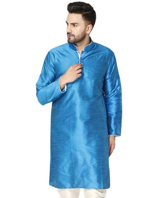 Blue PLAIN ART_SILK KURTA  1