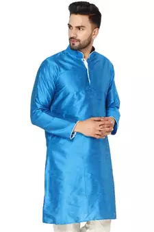 Blue PLAIN ART_SILK KURTA 