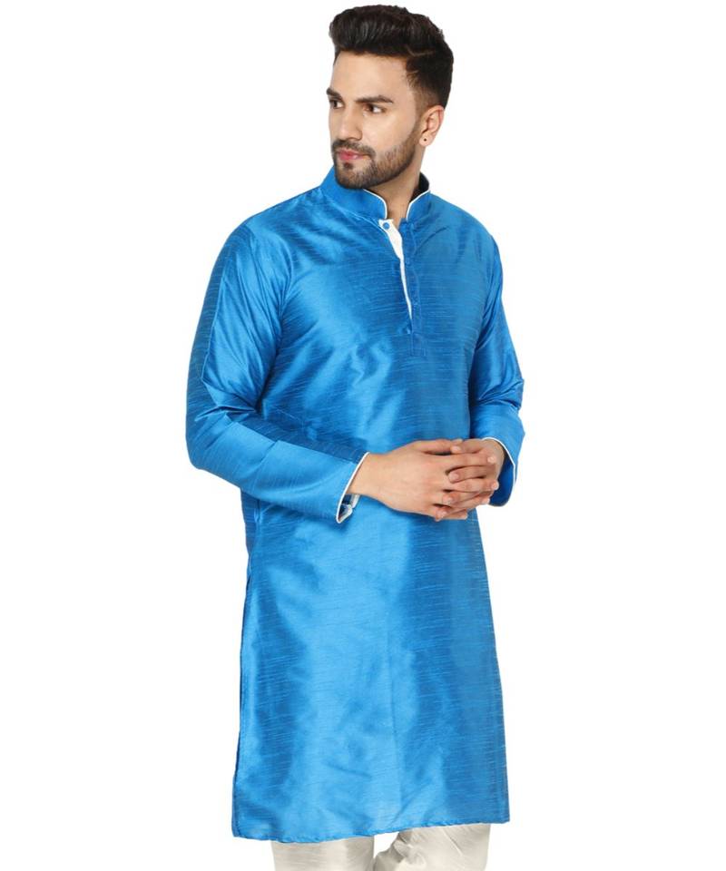 Blue PLAIN ART_SILK KURTA 