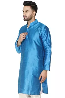 Blue PLAIN ART_SILK KURTA 