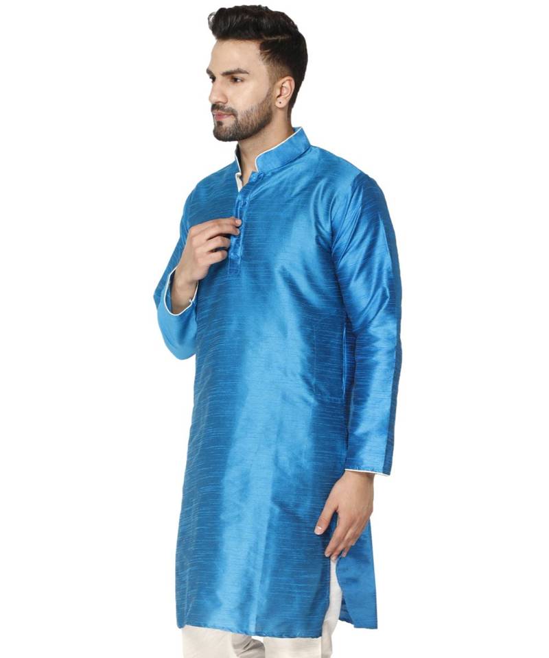 Blue PLAIN ART_SILK KURTA 