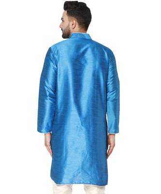 Blue PLAIN ART_SILK KURTA  4