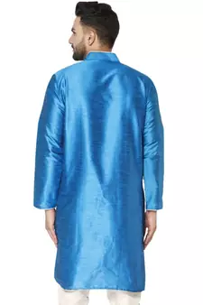 Blue PLAIN ART_SILK KURTA 
