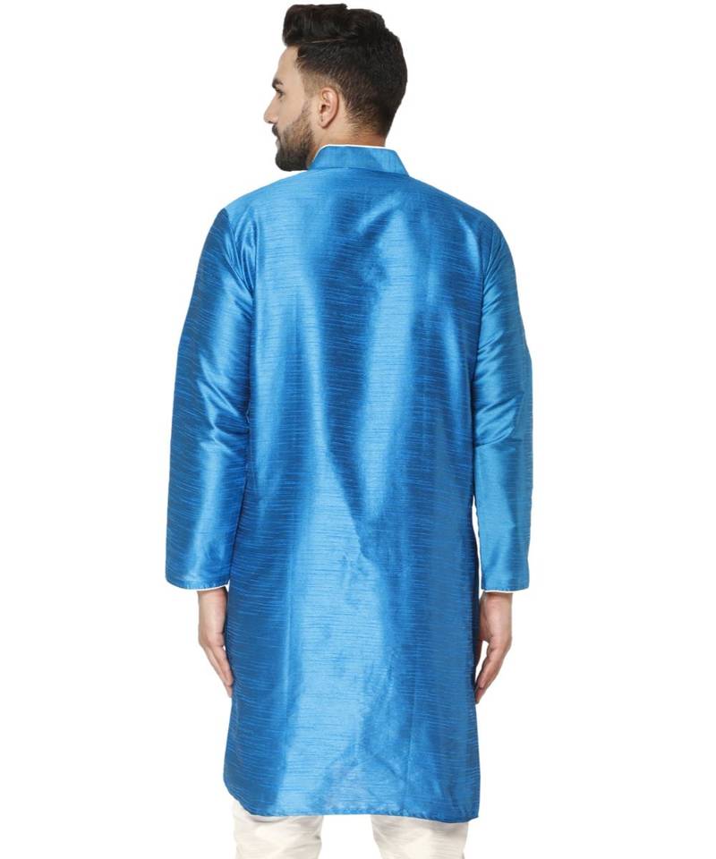 Blue PLAIN ART_SILK KURTA 