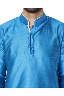 Blue PLAIN ART_SILK KURTA 