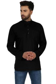 Black PLAIN Cotton KURTA 
