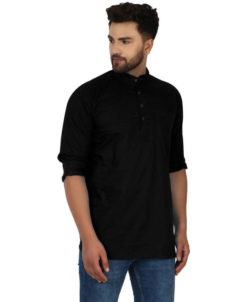 Black PLAIN Cotton KURTA 