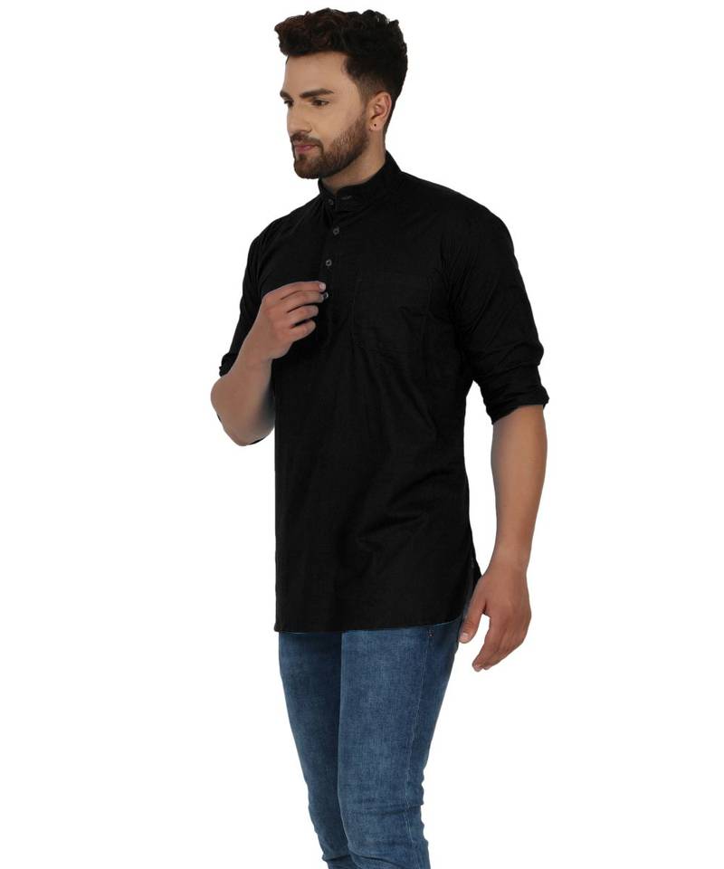 Black PLAIN Cotton KURTA 