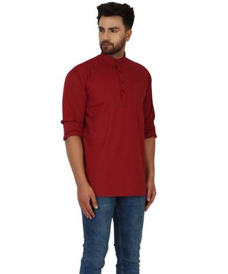 Red PLAIN Cotton KURTA  2