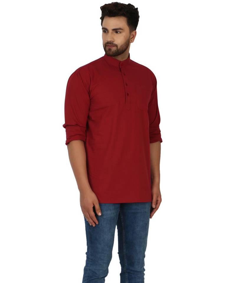 Red PLAIN Cotton KURTA 