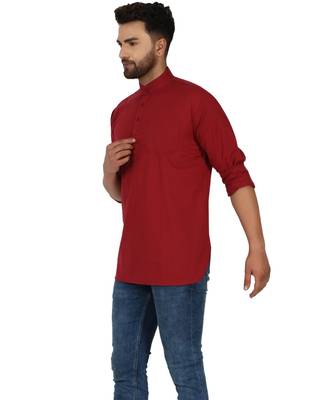 Red PLAIN Cotton KURTA  3