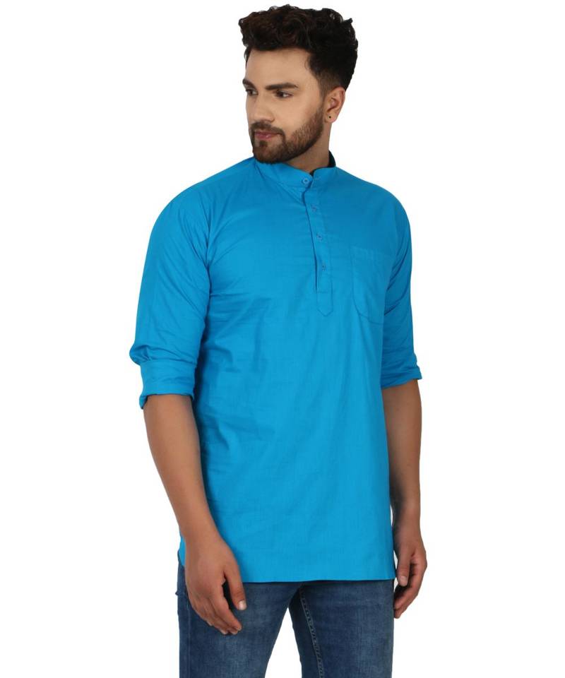 Blue PLAIN Cotton KURTA 
