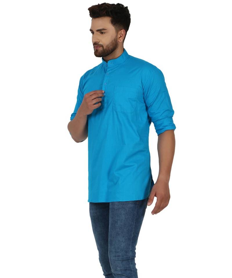 Blue PLAIN Cotton KURTA 