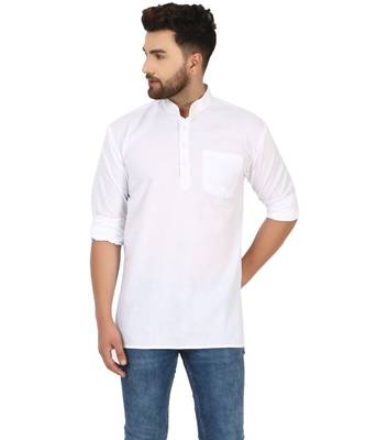 White PLAIN Cotton KURTA  1