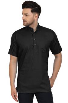 Black PLAIN Cotton KURTA 