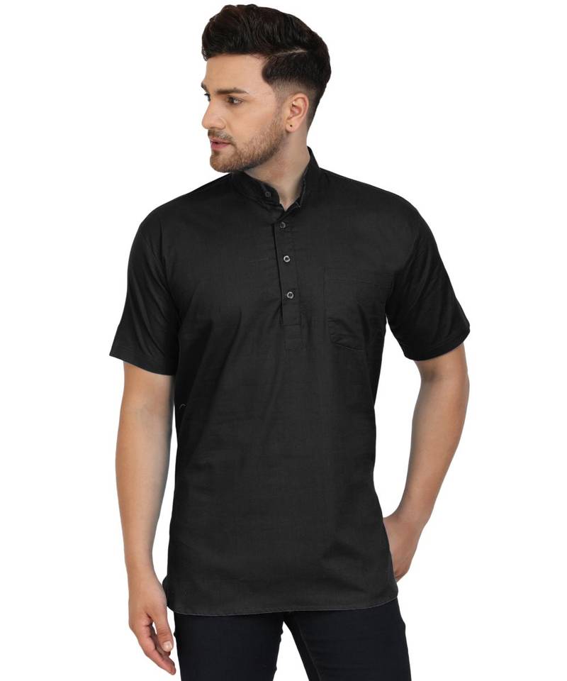 Black PLAIN Cotton KURTA 