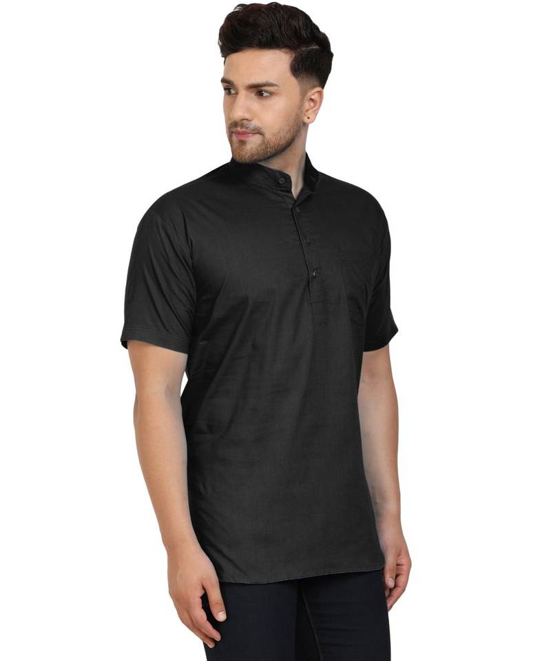 Black PLAIN Cotton KURTA 