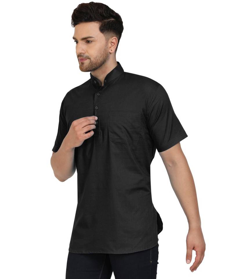 Black PLAIN Cotton KURTA 