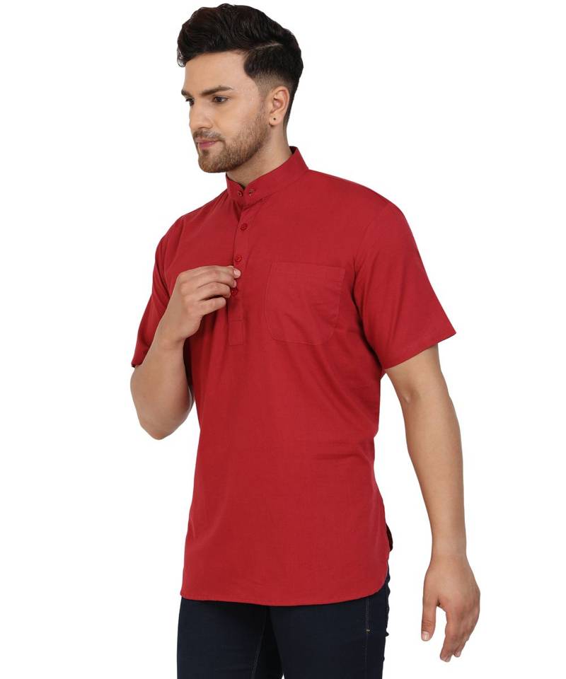 Red PLAIN Cotton KURTA 
