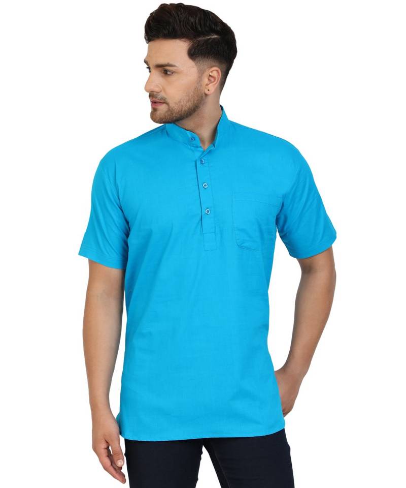 Blue PLAIN Cotton KURTA 