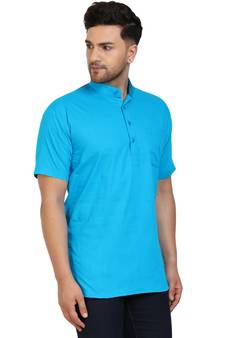 Blue PLAIN Cotton KURTA 