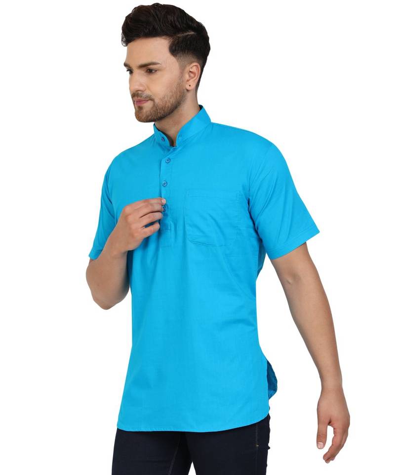Blue PLAIN Cotton KURTA 