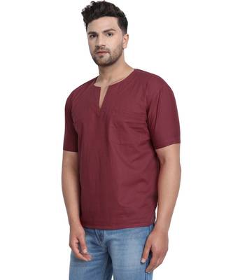 Red PLAIN Viscose men tshirts 2
