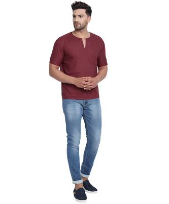 Red PLAIN Viscose men tshirts 4