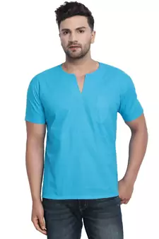 Blue PLAIN Viscose men tshirt