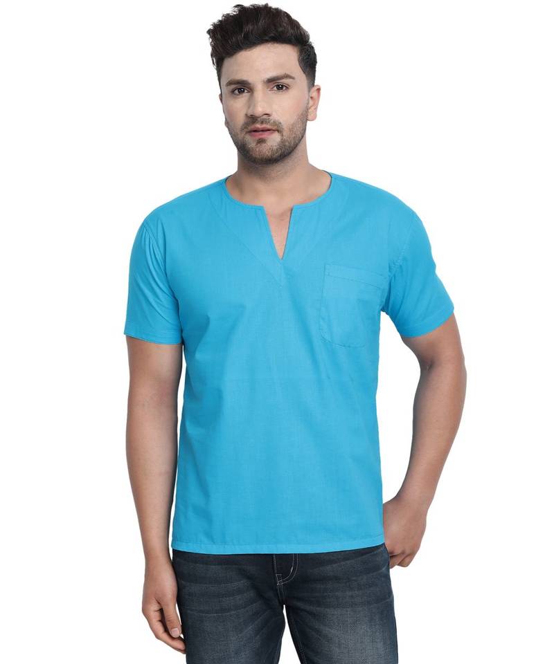 Blue PLAIN Viscose men tshirt