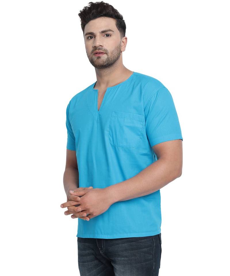 Blue PLAIN Viscose men tshirt