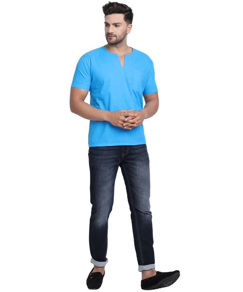 Blue PLAIN Viscose men tshirt