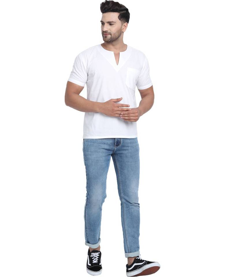 White PLAIN Viscose  men tshirt