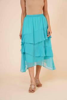 Women's Chiffon Ruffle Skirt with elastic in Sky Blue