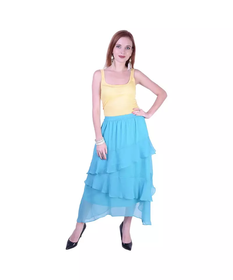 Women's Chiffon Ruffle Skirt with elastic in Sky Blue
