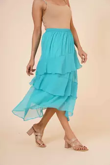 Women's Chiffon Ruffle Skirt with elastic in Sky Blue
